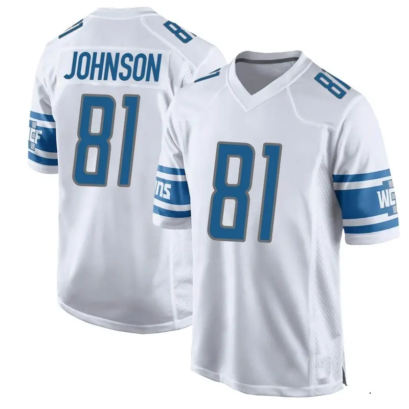 Calvin Johnson Men's Game Detroit Lions White Jersey